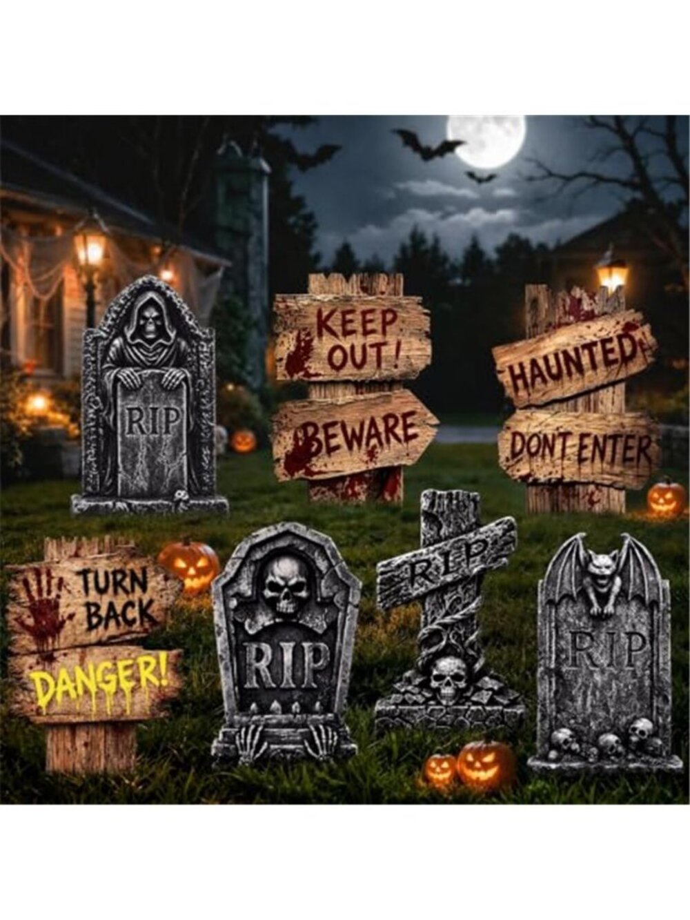 7 Pack Halloween Tombstones Decorations Outdoor Graveyard Signs with RIP